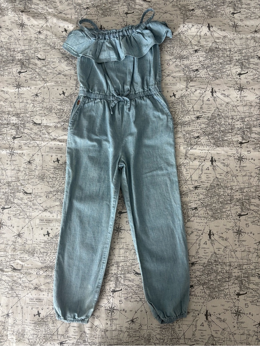 Polo by Ralph Lauren Light Blue Ruffle Denim Jumpsuit